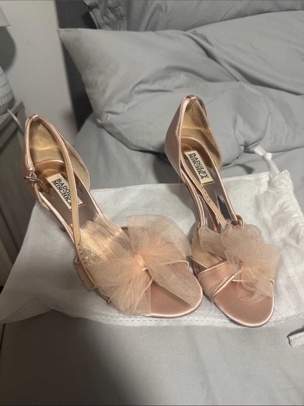 Badgley Mischka Rose Tulle Bow Slingback Heels